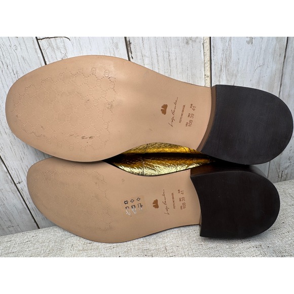 Luiza Barcelos Metallic Gold Snake-Embossed Tassel Loafers Women's 10B (EU 41) - Picture 5 of 6